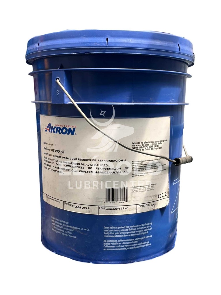 AKRON ACEITE COMPRESORA REFRIGERACIÓN REFCOM HT ISO 68 BALDE